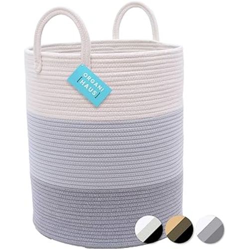 OrganiHaus Gray Nursery Laundry Basket 15x18 | Farmhouse Hamper Basket | Extra Large Storage Basket | Blanket Basket for Living Room | Baby Laundry Hamper | Toy Basket for Kids | Soft Pillow Basket