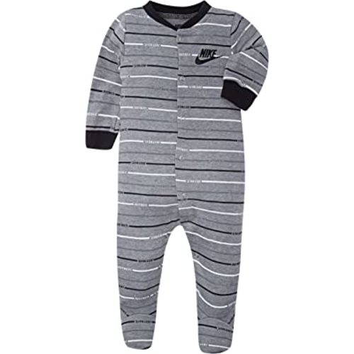 NIKE Children's Apparel Baby Graphic Footed Coverall, Dark Grey Heather/Black Stripe, 6M