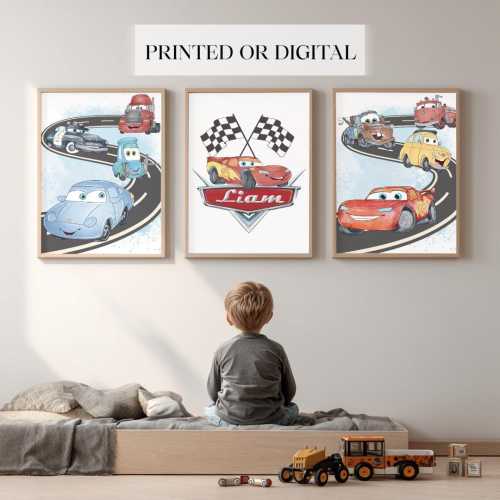 Personalized Lightning McQueen Inspired Nursery Art: Cars Movie Inspired Prints, Boys Room Decor