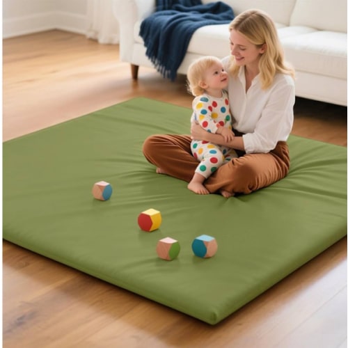 Mallify Baby Mat for Floor, Thick Soft Non-Toxic Vegan Leather Baby Play Mat, Waterproof Foam Play Mat, Padded Play Mat for Baby, 50x50 Playpen Mat, Infant Playmat for Baby Girls and Boys, Green