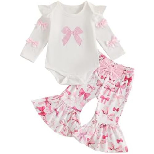 SAYOO Western Baby Girl Clothes Boots or Bows Letter Bodysuit Romper Cow Print Flared Pants Headband Cowgirl Country Outfit