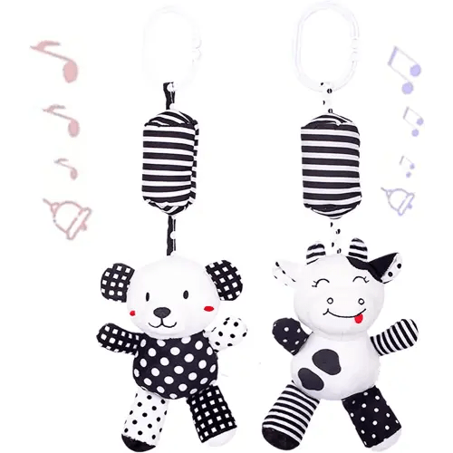 Baby Car Seat Toys, Black White Stroller Toy Stretch Baby Spiral Plush Toys, Hanging Rattle Toys for Crib Mobile, Newborn Sensory Toy Best Gift for 0 3 6 9 12 Months (Calf/Panda)