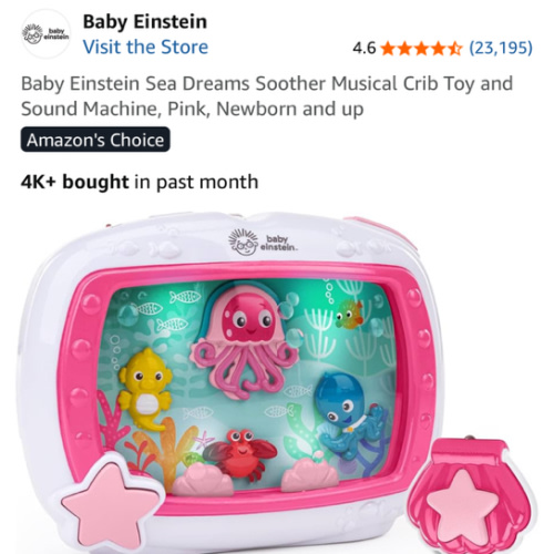 Baby Einstein Sea Dreams Soother Musical Crib Toy and Sound Machine, Pink, Newborn and up