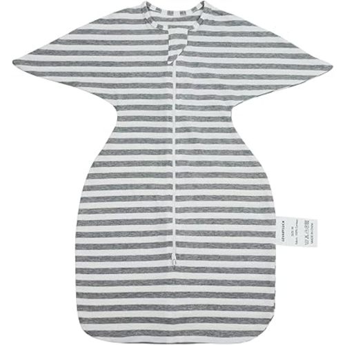 Baby Transition Swaddle Sack, 100% Cotton Sleep Sack, 2-Way Zipper Baby Wearable Blanket, Transitional Swaddle for 3-6 Month 1.0 TOG Gray Striped Medium