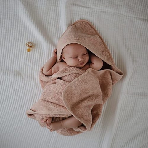 Mushie Baby Hooded Organic Cotton Towel - Blush