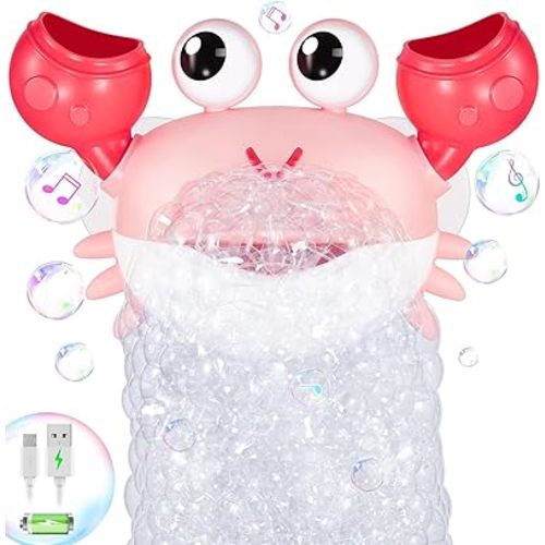 Gigilli Crab Baby Girl Bath Toys, Rechargeable Bath Bubble Machine for Toddler, Automatic Shower Bathtub Bubble Maker with Music Control for Kids Ages 1-3 6-12 12-18 Months 1st Birthday Gifts
