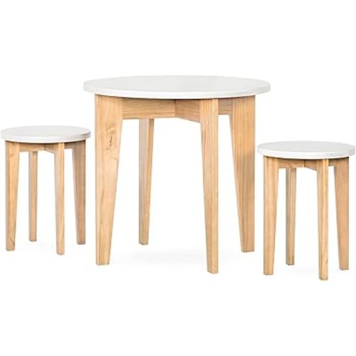 Child Craft Geo Table and Stools Set, Includes Table and 2 Stools, Fun Geometric Design, for Kids Ages 3-6 Years (White/Natural)