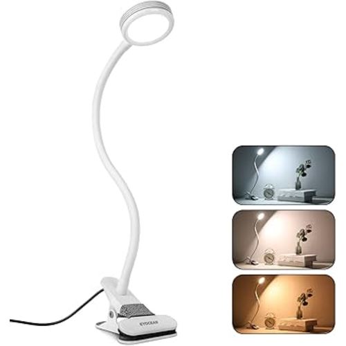 Desk lamp, LED Reading Light, Dimmable Clamp Lamp for Bed Headboard, Bedroom, Office, 3 Modes & 9 Dimming Levels, Flexible Clip Desk Lamp