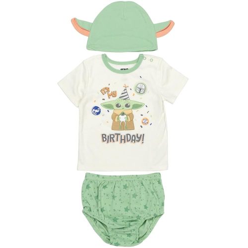 STAR WARS The Child Baby Pullover T-Shirt Diaper Cover and Hat 3 Piece Outfit Set Infant