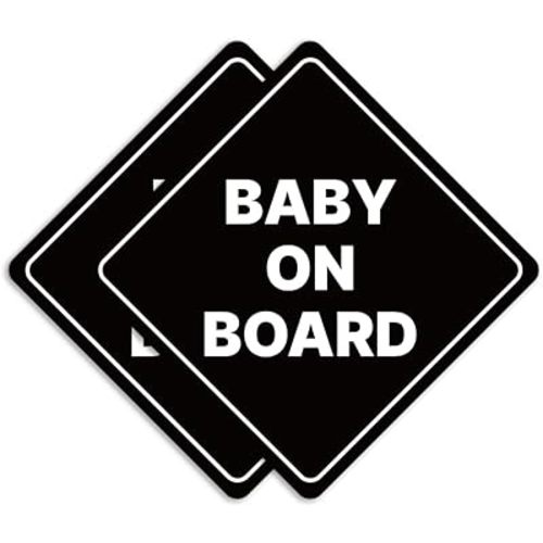 GEEKBEAR Baby on Board Car Sign - Sticker or Magnet & Color Options, Weather-Resistant - Diamond Shape 6.8 x 6.8 in (Reflective Magnet, Black, 2 Pack)