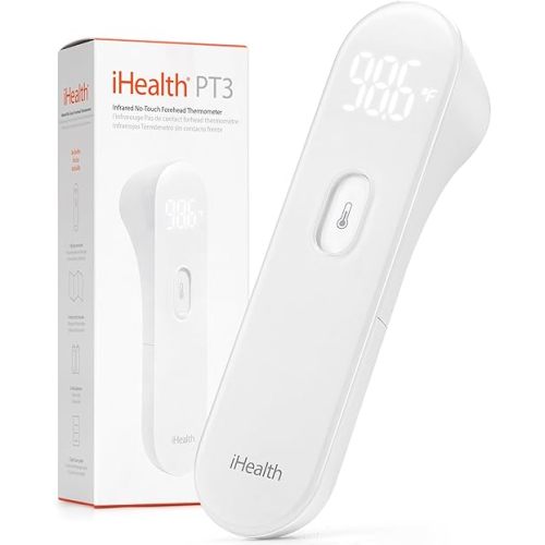 iHealth No-Touch Forehead Thermometer for Adults, Kids, Babies - FSA HSA Eligible, 3 Ultra-Sensitive Sensors, Quiet Vibration Feedback, Digital Large LED Digits, Easy to Use for Home & Nurses, PT3