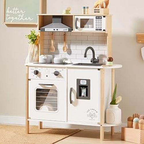 Amazon.com: Tiny Land Play Kitchen for Kids, Wooden Kids Play Kitchen Playset Chef Pretend Play Set for Toddlers with Real Lights & Sounds, Toys Kitchen with 18 Pcs Toy Food & Cookware Accessories : Toys & Games