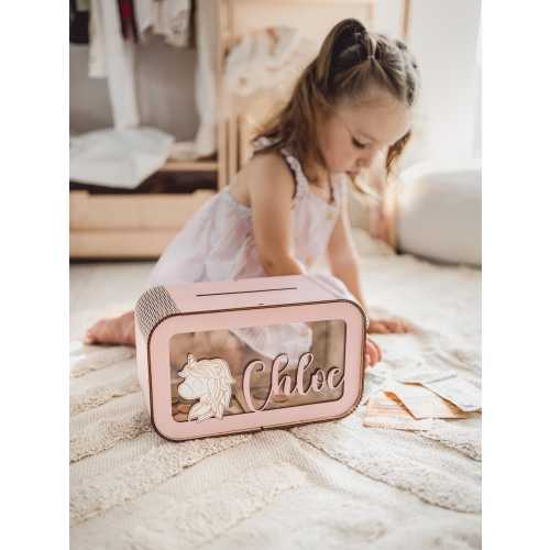 Personalized Piggy Bank for Girl, Kids Money Box with Name, Baby Girl Gift, Saving Cute Box, Wooden Piggy Bank For Child
