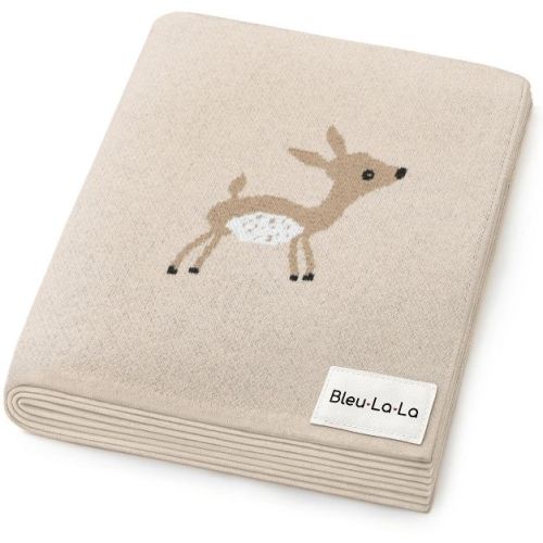Bleu La La 100% Luxury Cotton Knit Swaddle Receiving Blanket for Blanket for Newborn and Infant Boys and Girls - Deer - Taupe