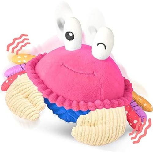 Pink Crawling Crab Baby Toy - Rechargeable Musical Plush Toys with 40 Songs & Voice Recorder, Sensory Toy for Infant Tummy Time, Soft Toy for 12-18 Months Girl, Gift for Toddlers 1-3