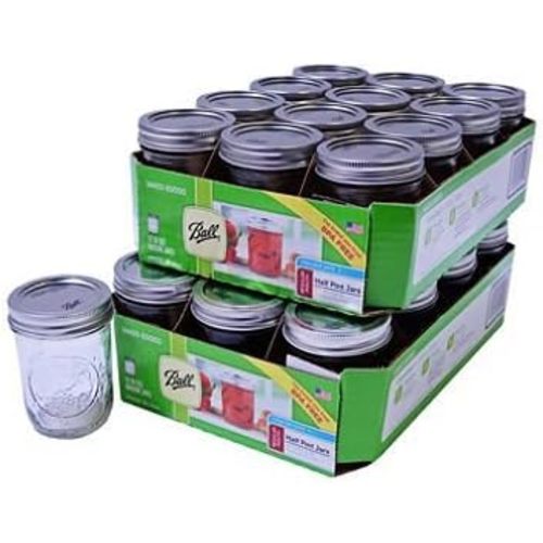 Ball Regular Mouth Glass Mason Jars with Lids and Bands, Used for Canning, Pickling, Juice, Jam, Jelly, Half Pint Size 8 Ounce (Pack of 12)