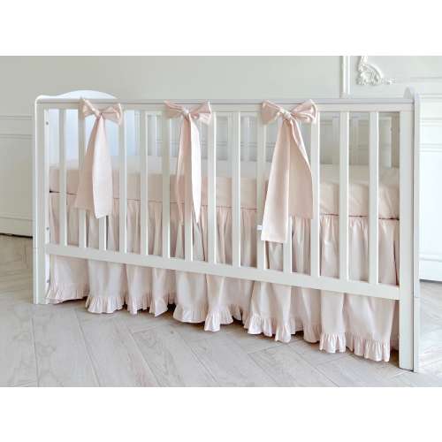 Crib skirt with Ruffle - cream pink baby girl crib bedding