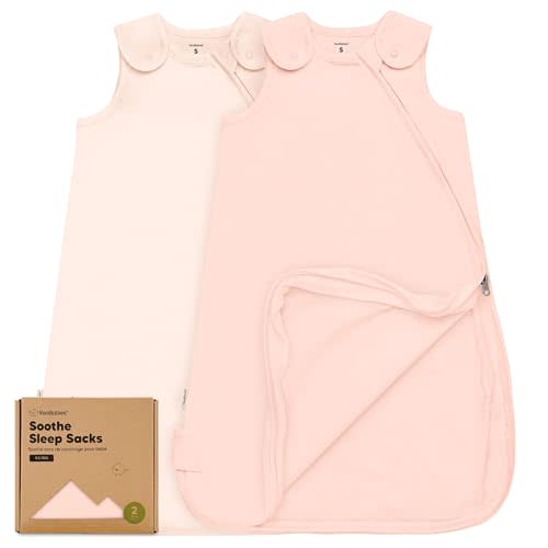 2-Pack Organic Baby Sleep Sacks, 100% Cotton - Soft & Breathable 0.5TOG Baby Wearable Blanket, Toddler Sleeping Sack 0-6 months, Easy to Wear Transitional Swaddles for Newborns, Infants(Mist Rose, S)