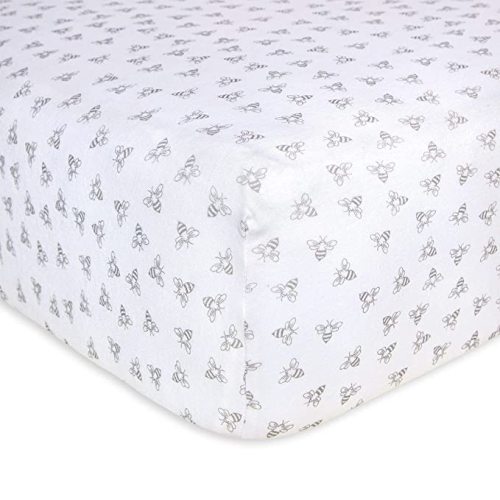 Burts Bees Baby Print Fitted Crib Sheet Organic Cotton BEESNUG - Honey Bee Heather Grey Prints, Fits Unisex Standard Bed and Toddler Mattress, Infant Essentials, 28 x 52 x 5.5 Inch 1-Pack