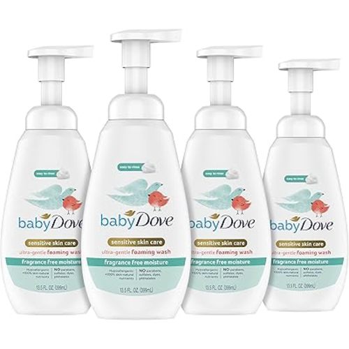 Baby Dove Baby Foaming Wash Fragrance Free Moisture 4 Count for Sensitive Skin Ultra Gentle 13.5 fl. oz.