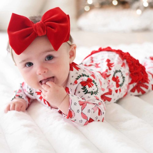 Wrapped In A Bow Ruffle Zipper Footie