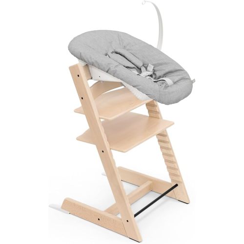 Stokke Tripp Trapp Chair (Natural) + Tripp Trapp Newborn Set (Grey) - Cozy, Safe & Simple to Use - for Newborns Up to 20 lbs