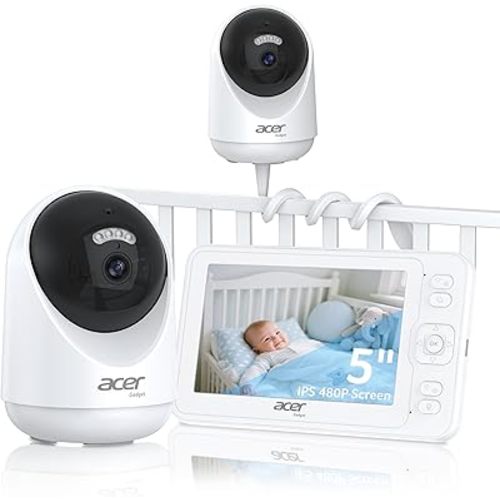 acer Smart Baby Monitor 5” No WiFi Baby Monitor with 1080P Camera and Audio for Crib 1000ft Range Remote Pan Tilt Night Vision, Temperature Sensor, 8 Lullabies, 2-Way Talk, Video Recording, VOX