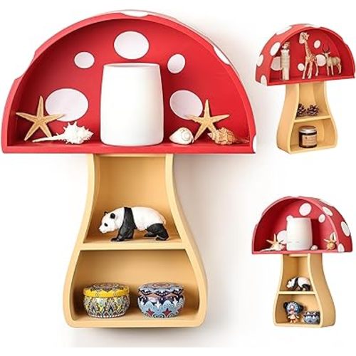 Fungi Fun Floating Mushroom Shelf: Whimsical Wall Decor for Nursery, Bedroom, Living Room, Kitchen & Bathroom, Cottage Core Room Decor, Perfect for Christmas Decor