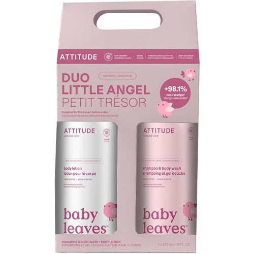 Baby 2-in-1 Shampoo & Body Wash and Baby Lotion Set, EWG Verified, Dermatologically Tested Soap and Moisturizing Cream, Vegan, Unscented, 16 Fl Oz each