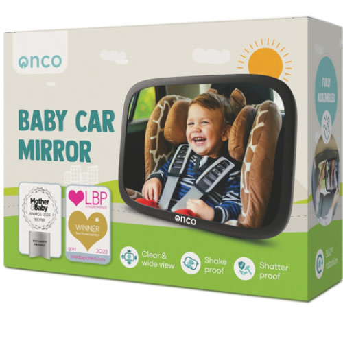 Onco Baby Car Mirror Rear Facing - Double Award-Winning Convex Car Mirror for Baby, 100% Shatterproof & Shakeproof with 360° Rotation, Newborn Essentials (9.6 x 6.9 in)