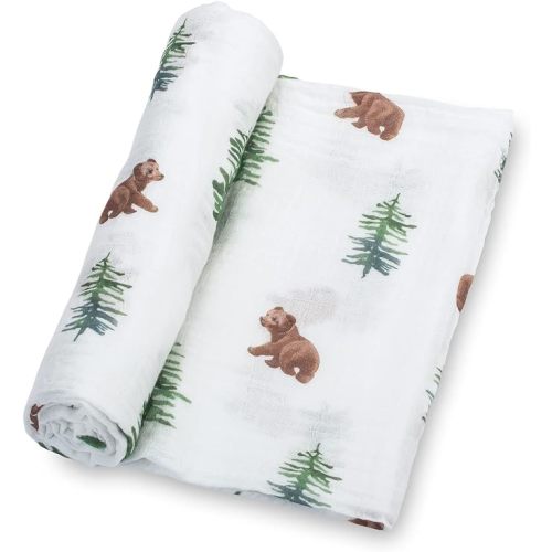 LollyBanks Swaddle Blanket, 100% Cotton Muslin Swaddle Blankets for Boys and Girls, Large 47 x 47 Inches Newborn Swaddle Receiving Blanket, Breathable Baby Blanket, Registry (Baby Bear Cub Theme)