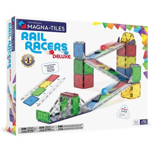 Magna-Tiles Rail Racers Deluxe 90-Piece Magnetic Construction Set, The Original Magnetic Building Brand