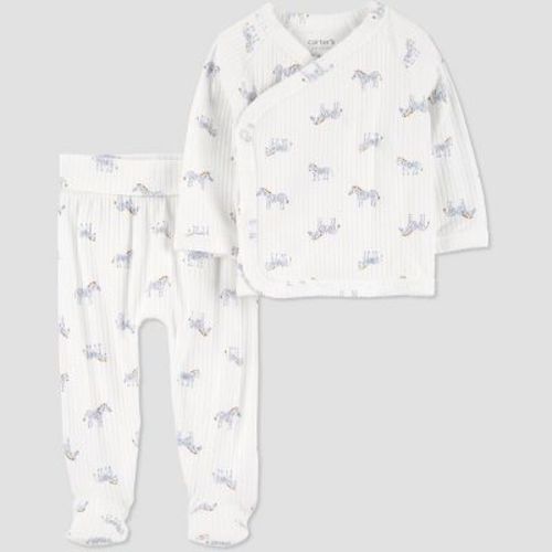Carter's Just One You® Baby Boys' 2pc Zebra Cardigan Set - White Newborn: Cotton Elastane, Side Snap