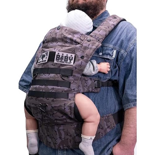 Ergonomic Lumbar Support Baby Carrier for Infants to Toddlers (8-33 lbs), Cozy and Lightweight Military Baby Carrier for Big and Tall Parents-Black Camo
