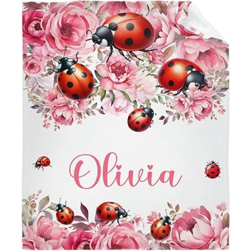 Personalized Seven Spotted Ladybug Blanket for Nursery Girls Boys Seven Spotted Ladybug Gifts for Kids Soft Cozy Blanket for Sofa Bed Couch Living Room 30x40inches