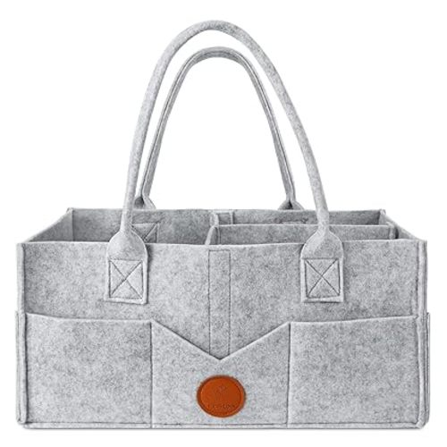 Maliton Diaper Caddy Organizer - Diaper Caddy for Baby Nursery Storage, Felt Diaper Organizer for Baby Stuff with Handle, 15" x 9" x 7" Portable Baby Basket Boy Girl Changing Table Organizer (Grey)