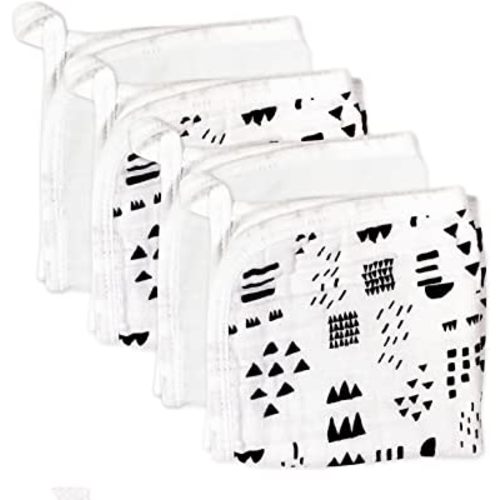 HonestBaby Clothing Infant 4-Pack Organic Cotton Triple-Layer Woven Wash Cloths, Pattern Play, One Size