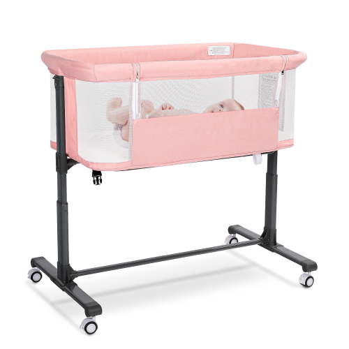 AILEEKISS Baby Bassinet Bedside Sleeper, Height Adjustable Newborn Baby Bassinet with Wheels, Pink