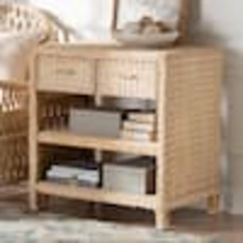 bali & pari Lanica 29.9 in. Pale Brown Rectangle Rattan Wicker Console Table 248-13727-HD
