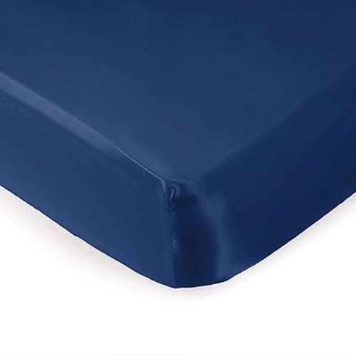 Pro Goleem Satin Soft Crib Sheet Great for Baby with Sensitive Hair Silky Baby Mattress Sheet Navy Blue 52’’x28’’x8’’ Fitted Sheet for Boys and Girls