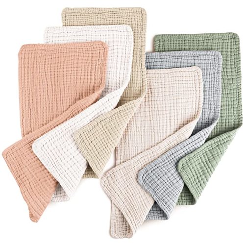 Konssy Muslin Baby Burp Cloths Sets for Unisex- 6 Pack Large 100% Cotton Burping Clothes for Newborn,Baby Girls and Boys - Green