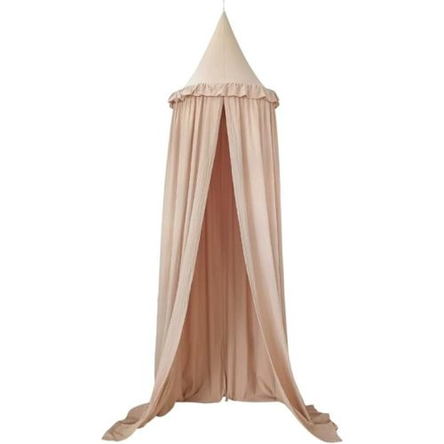 Wonder Space Kids Bed Canopy with Ruffles, Pastel Neutral Color for Boys & Girls, Frilled Cotton Tent Nursery Room Baby Crib Hanging Curtain Mosquito Netting Children Reading Nook Decoration (Nougat)