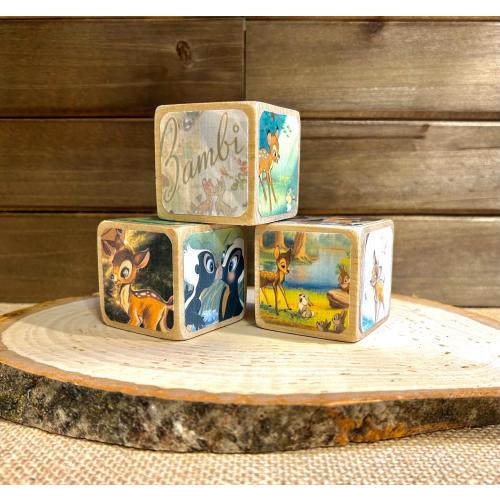 Bambi Wooden Blocks - Baby Shower Decor - Table Centerpieces - Nursery Room - Book Blocks - Thumper - Shelf Decor - Baby Blocks - 2 Inch