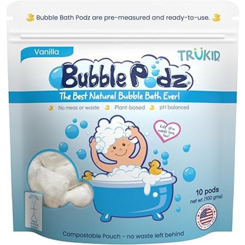 TruKid Bubble Podz | Bubble Bath for Toddlers 1-3, Baby & Kids | Makes Big Bubbles, Balanced pH 7, Vanilla (10 Podz)