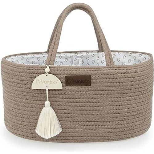 Diaper Caddy Organizer, Boho Diaper Bag Tote for Changing Table Necessities and Baby Essentials Must Haves for Newborn, Car Caddy Organizer, Portable Storage Basket for Boy or Girl, Brown