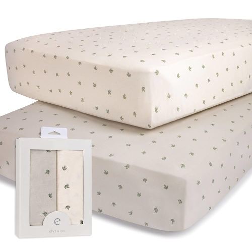 Ely’s & Co. Crib Sheets Baby Girl/Boy Fitted Crib Mattress Sheet Set, 2 Pack, 100% Jersey Knit Cotton, Infant and Toddler Nursery Bedding, Neutral Taupe and Cream with Sage Vintage Print, 28” x 52”