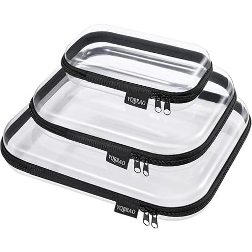 Amazon.com: 3 Pack Clear Hard Shell Zipper Case - Clear Waterproof Cosmetic Bag with Zipper, Kid's Toy Storage Organizer Bins, Charging Cables, creative journaling, painting brushes, Threads,Sketch Supplies : Beauty & Personal Care