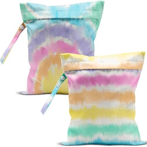 2 Pcs Wet Bag, Wet Dry Bag, Wet Bag for Swimsuit, Travel, Beach, Pool, Diapers, Dirty Yoga Gym Clothes, Toiletries, Makeup Bag, Eucalyptus Palm Leaves Print Tropical Plant Birthday Gift.
