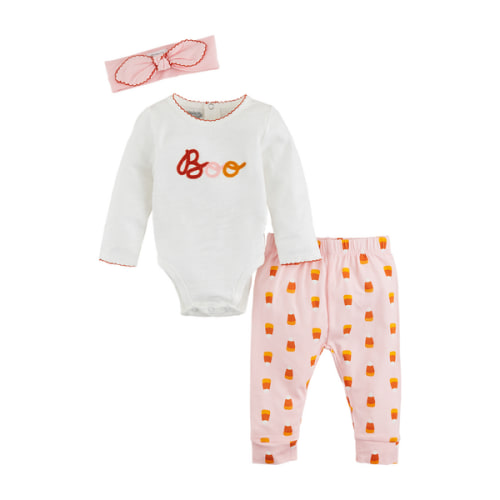 Pink Boo Glow Baby Bodysuit Set (0-3 months)