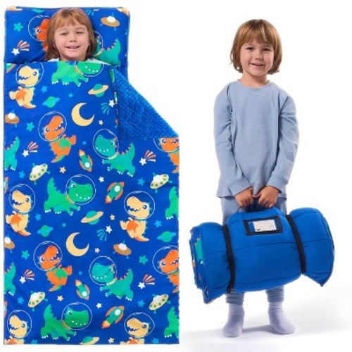 Joyfy Toddler Nap Mat with Pillow & Blanket - 55''*30'' for Kids Ages 3-7 Years - Roll Up Nap Mat for Preschool - Soft Kids Sleeping Mat
